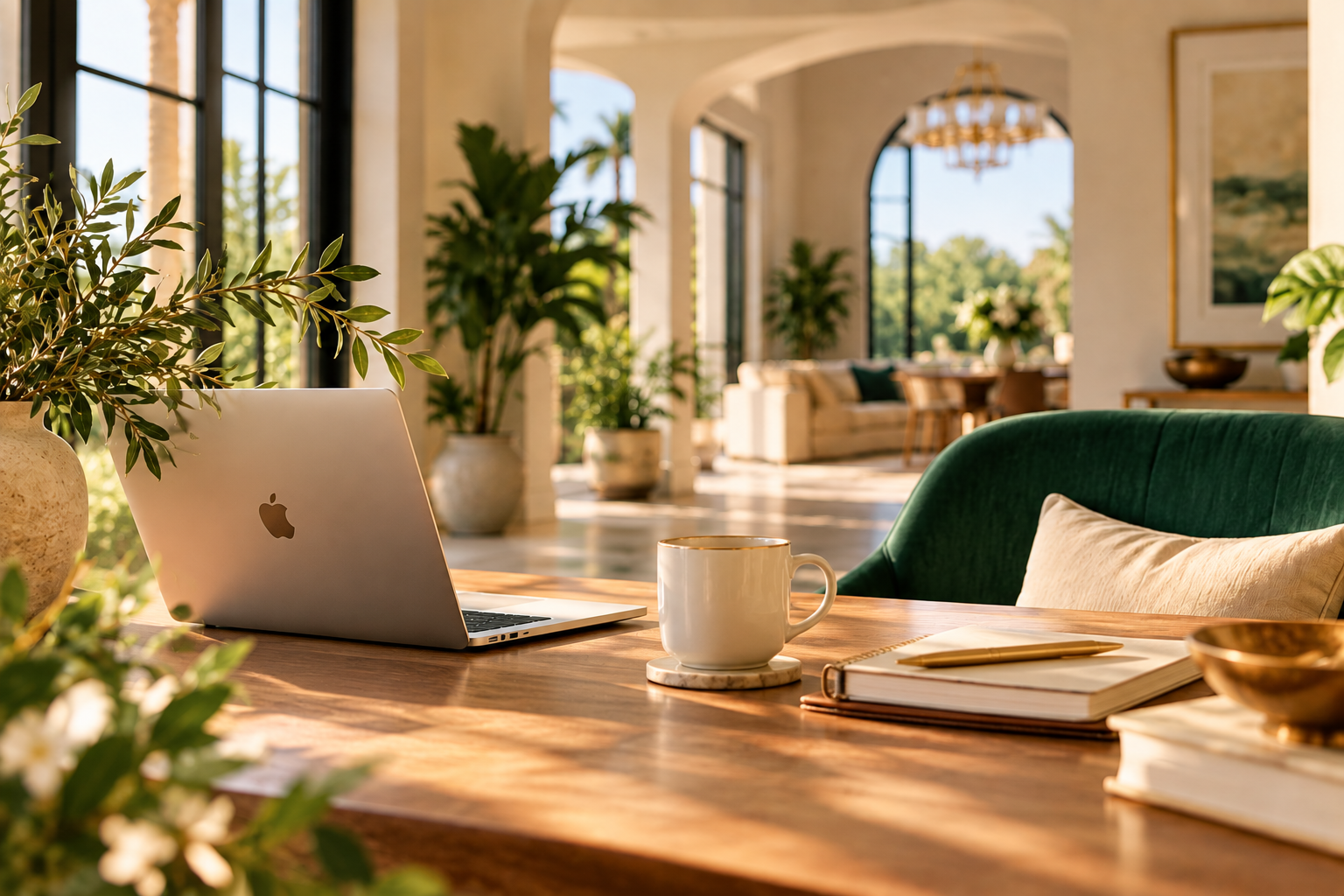 Sunlit green home office representing a home large enough to hold the vision